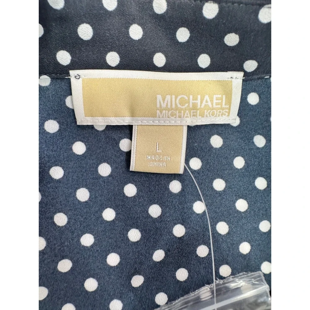 Michael Kors Polka Dot Cold Shoulder Blouse Navy White JS64KJW9H6 Large